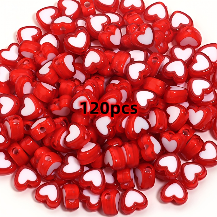 Image of 120pcs 8mm Colorful Valentine's Day Colors Heart-shaped Acrylic Beads For Jewelry Making - Perfect For Bracelets, Necklaces & Keychains, Beads & Bead Assortments