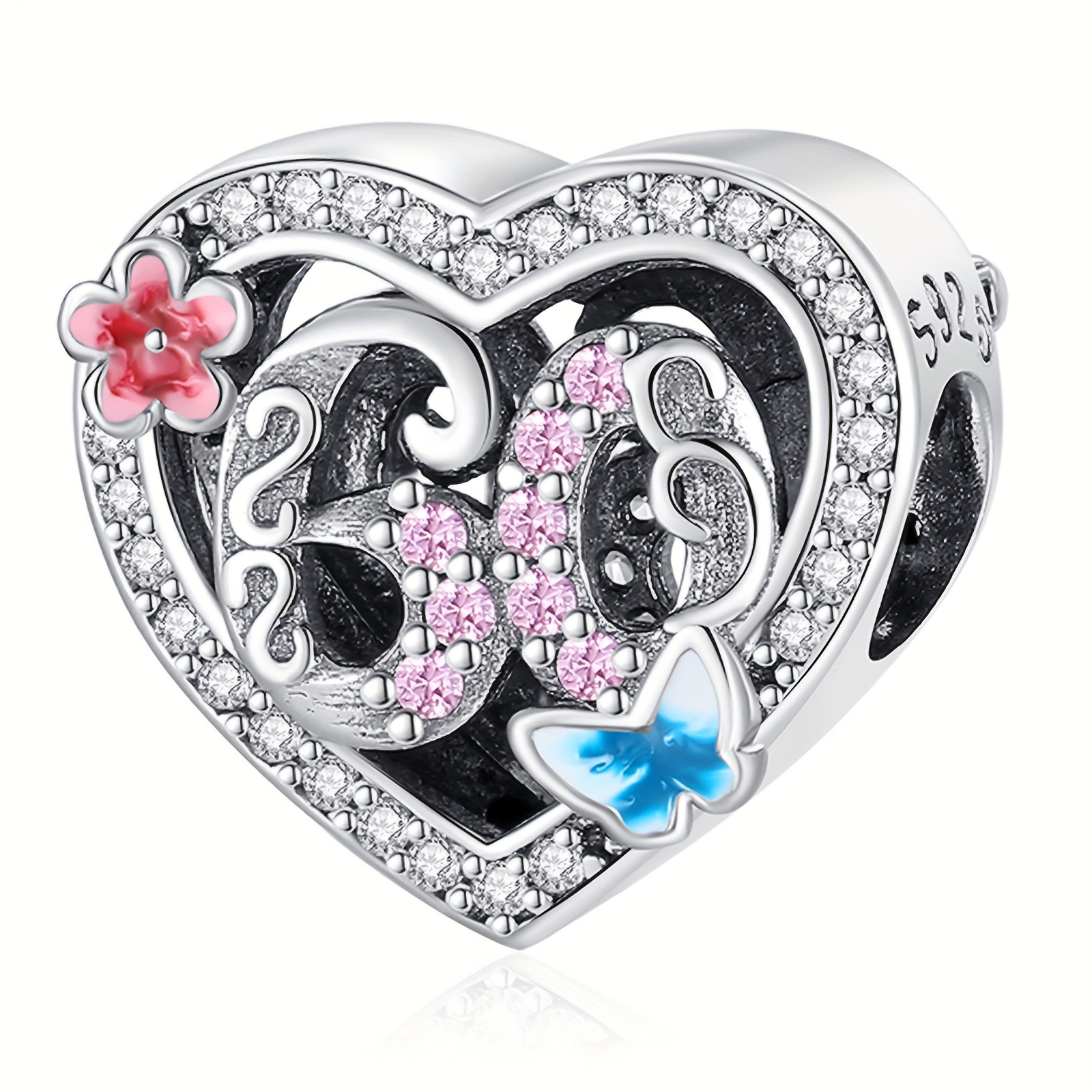 925 Silver Number Heart Charm for Bracelet & Necklace