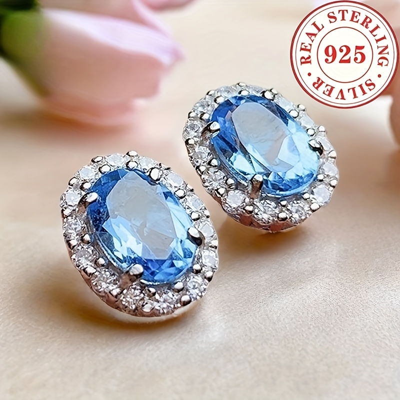 TEMU A Pair Of S925 Sterling Silvery Earrings With Blue Moissanite, Perfect For Halloween, Banquets, Music Festival Parties, Graduation Ceremonies,