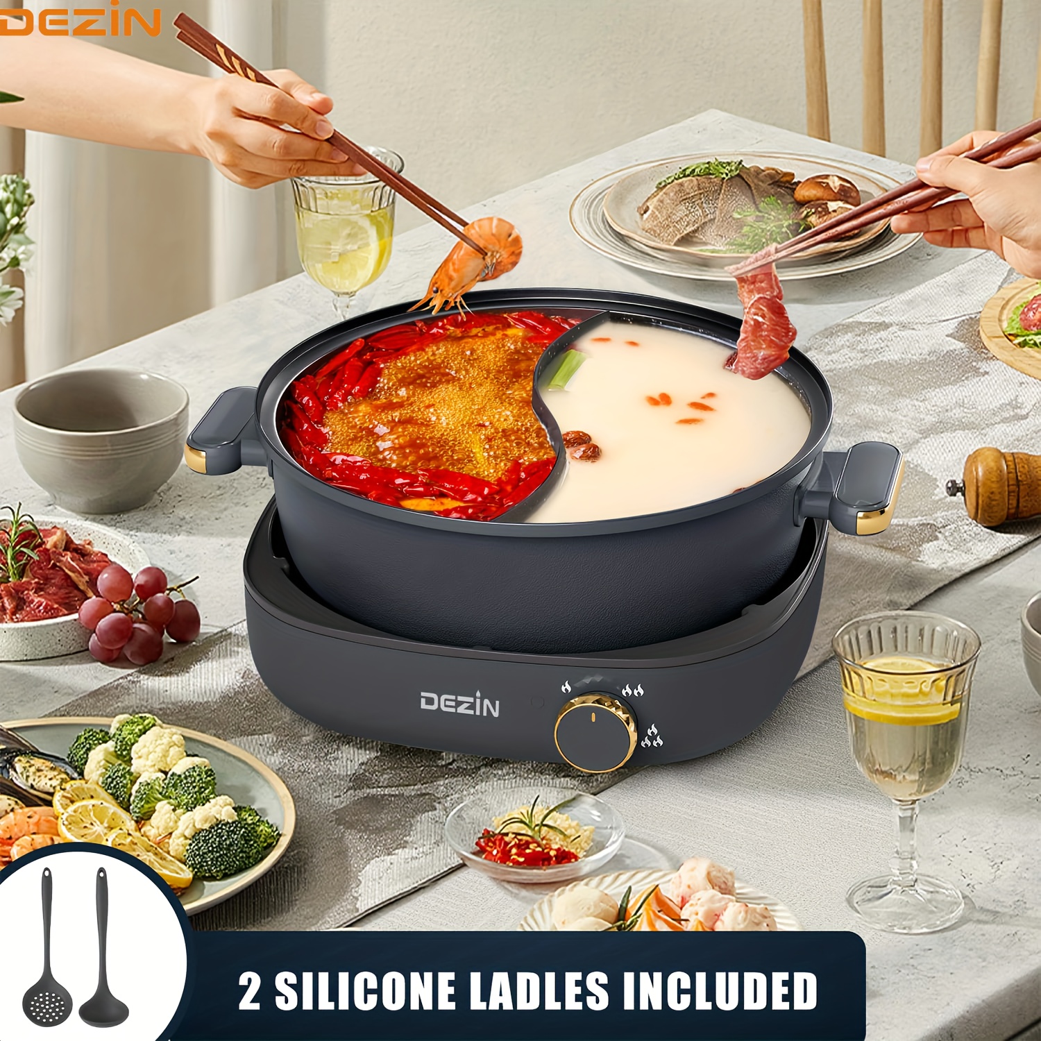 

Dezin Hot Pot Electric With Divider, 4l Electric With Dual-flavor Pot, 3.7" Depth Nonstick Dual Side Electric Pot With Multi- For Party, Family And