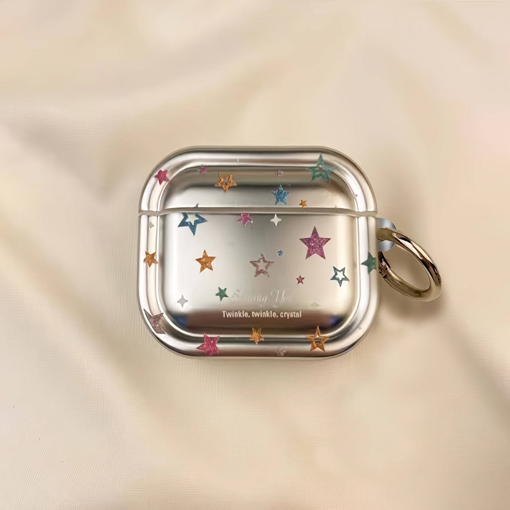 TEMU Colorful Star Pattern For Earphone Case, Suitable For Airpods 5 For Wireless Earphone Case Anti-scratch Anti-drop Spray Silvery Double Ring