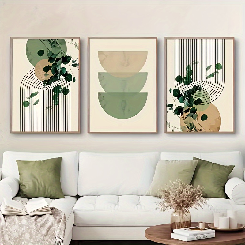 

3pcs Canvas Poster, Modern Art, Bohemian Green Plant Eucalyptus Leaf Geometric Art Posters, Ideal Gift For Bedroom Living Room Corridor, Wall Art, Wall Decor, Winter Decor, Room Decoration