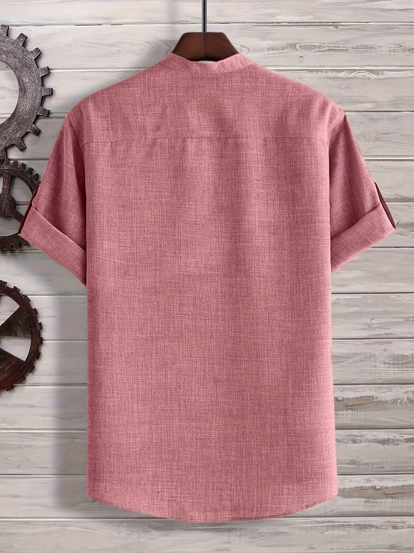 Men's Solid Color Henley Collar Short Sleeve Shirt, PLUS SIZE