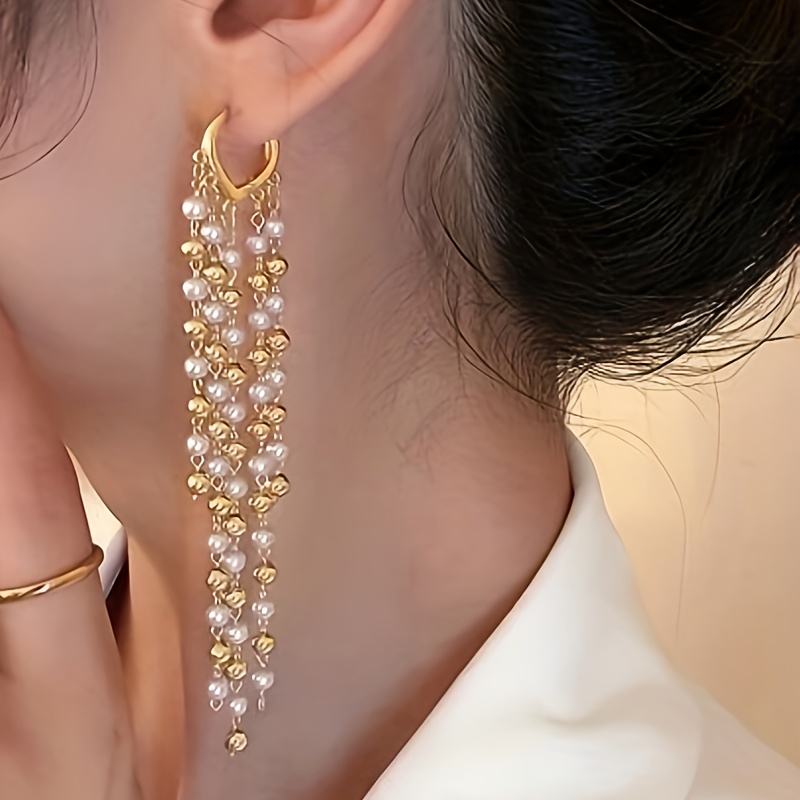 E-shop 1 Paar lange modische Damen-Ohrringe zum Hängen, eleganter französischer Stil mit Quasten-Anhänger-Design, vielseitig für den , Partys eine
