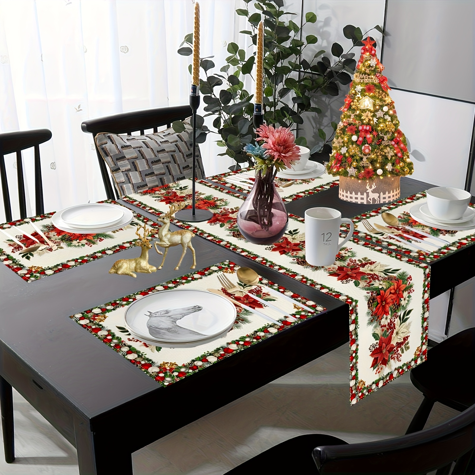 LaneVines Weihnachts-Tischsets – Set Mit 4 Runden Sets, Bestickt, 34,3 Cm, Festliches Design
