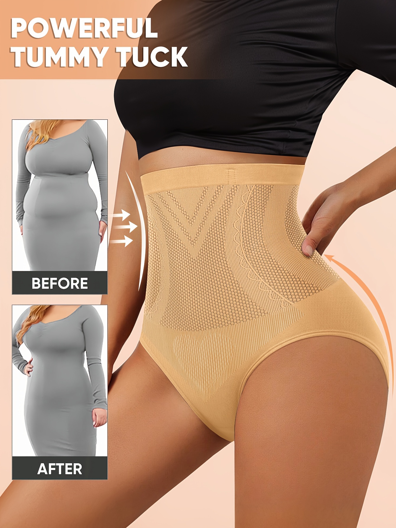 1-Pack MIOTAN Women's Plus Size High-Waisted Tummy Control Seamless Underwear - XL to 5XL, Breathable Soft Stretch Fabric, Butt-Lifting Posture Support, Beige, Tummy Control Underwear, Body Shaping Underwear, Highwaist Design, Elasticity Underwear