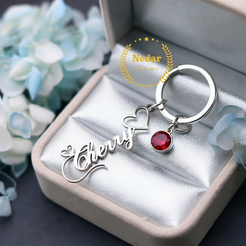 TEMU Custom Keychain With Personalized Engraving - Custom Birthstone And Initial Key Ring For Women And Men, Nameplate Gift With Heart/star Charm,