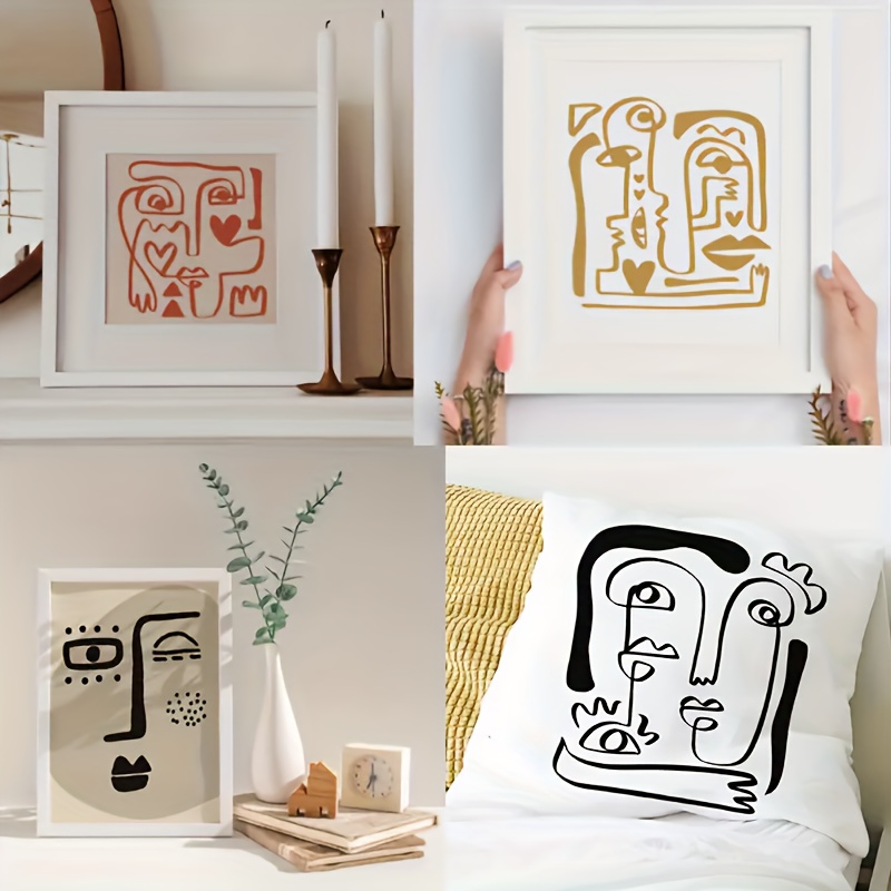 9pcs Picasso-Inspired Abstract Face Stencil Set, Reusable Art Templates