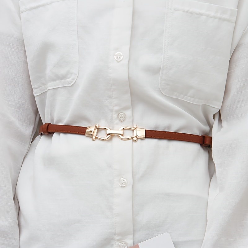Women's Adjustable Waist Belt PU Leather Golden Square Buckle Casual Accessory