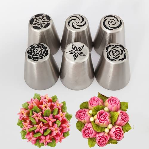 6pcs piping tips set for icing piping of tulips cherry cake bouquets cake decorating tool kit