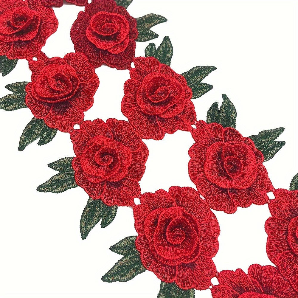 

12-pack Red Rose Embroidered Iron-on Patches, 3d Flower Applique Embellishment For Clothing And Diy Crafts