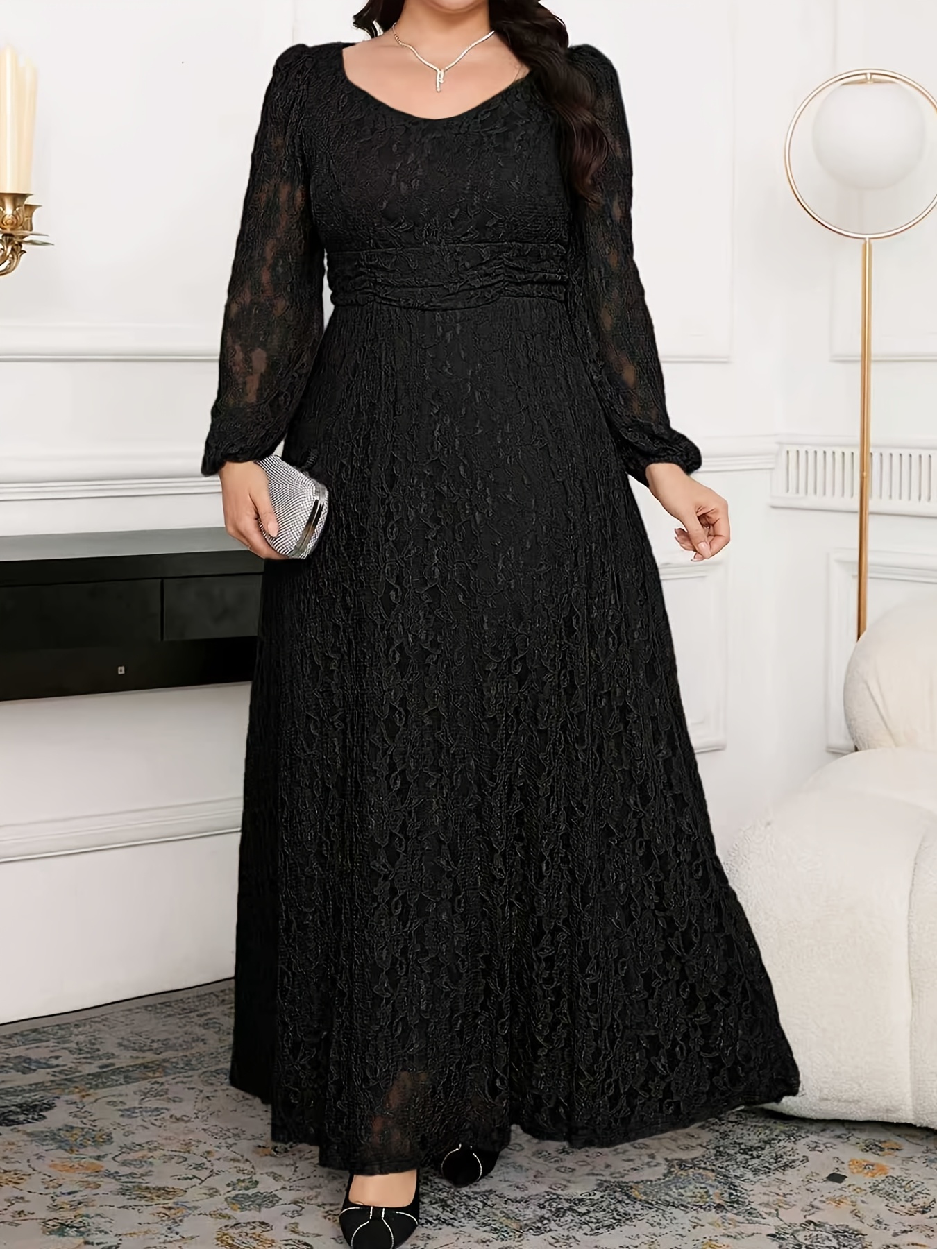 plus size plus size womens dress lace waist elegant business - Temu Canada