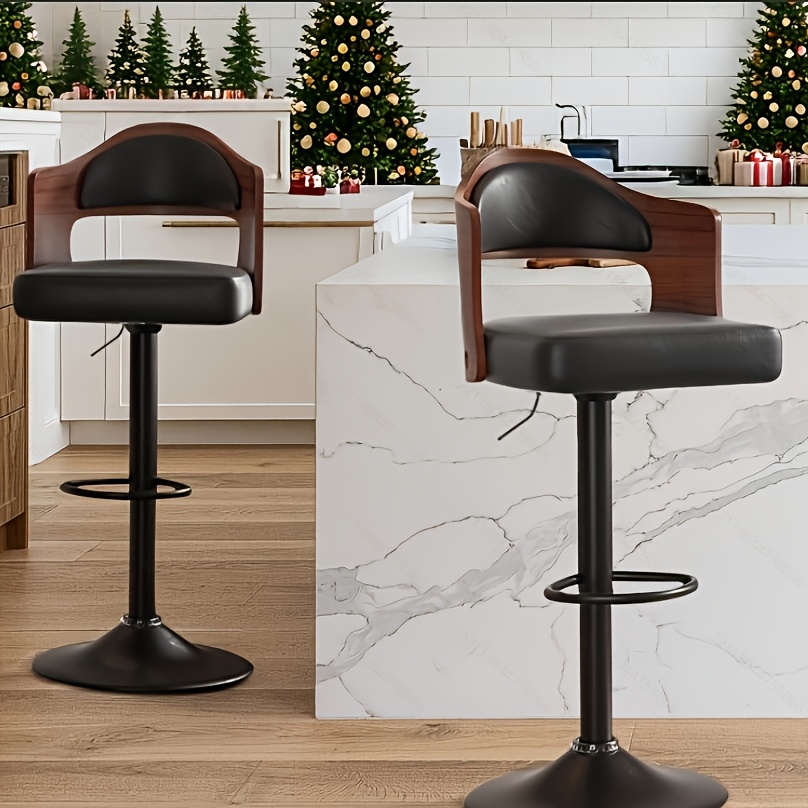 swivel bar stools set of 1 2 4 seat adjustable height 24 5 33 5in wooden barstools pu leather upholstered bar chairs with back footrest for bar kitchen dining room