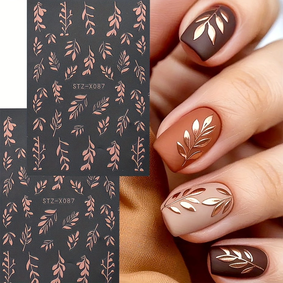 Nail Stickers Featuring A Bronze And Of Fallen Leaves For Winter And Autumn, Perfect For And Decorating