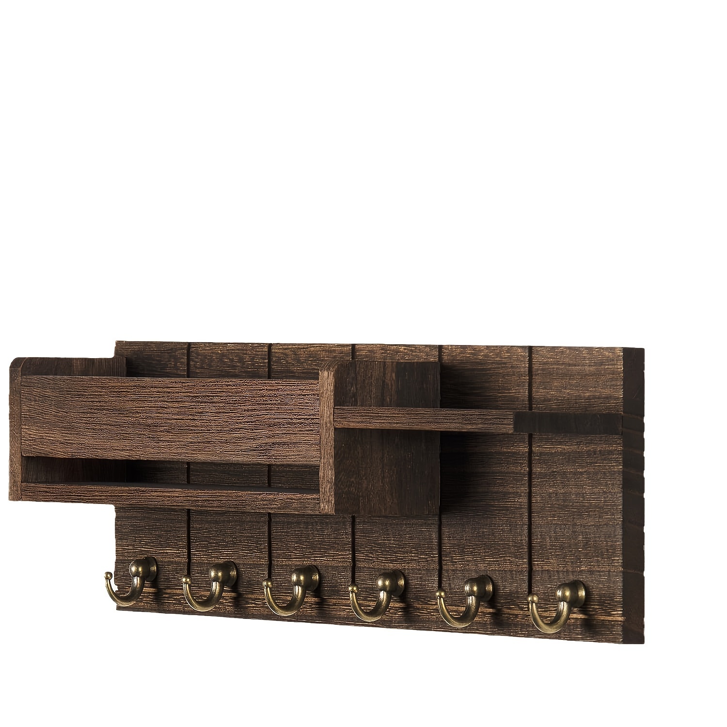 TEMU 1pc Rustic Wooden Wall Mounted Key Rack With Shelf And Hooks - Farmhouse Entryway Mail Organizer And Key Holder For Living Room Decor