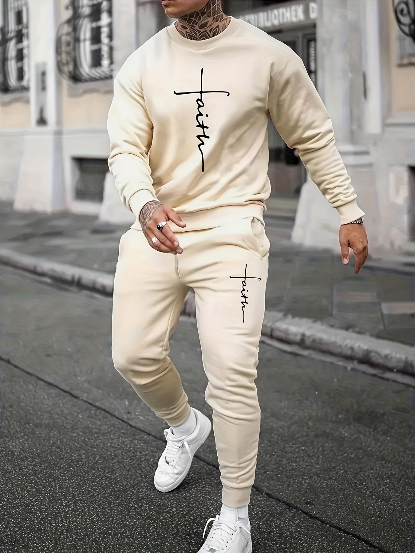 Mens Outfit 2-Piece Set Long Sleeve Polo Shirt and Pants Sweatsuit