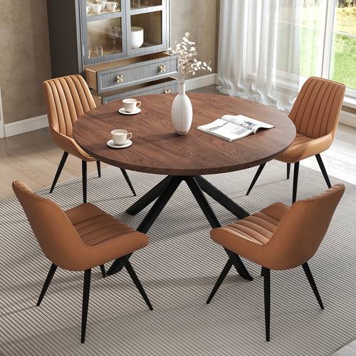 5pcs round dining table set for 4 47 2 modern wood saving dinette for kitchen with 4 upholstered chairs 1 2 thicken table base for apartment dining room table 4 chairs walnut grey natural