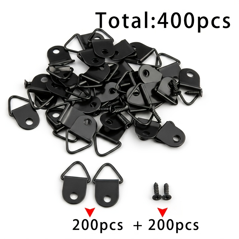 TEMU 400pcs 200pcs Petits Crochets Noirs + 200pcs Vis Noires 2x8, 400pcs Crochets Triangulaires en Fer Noirs, Anneaux d'Accrochage pour Cadres Photo,