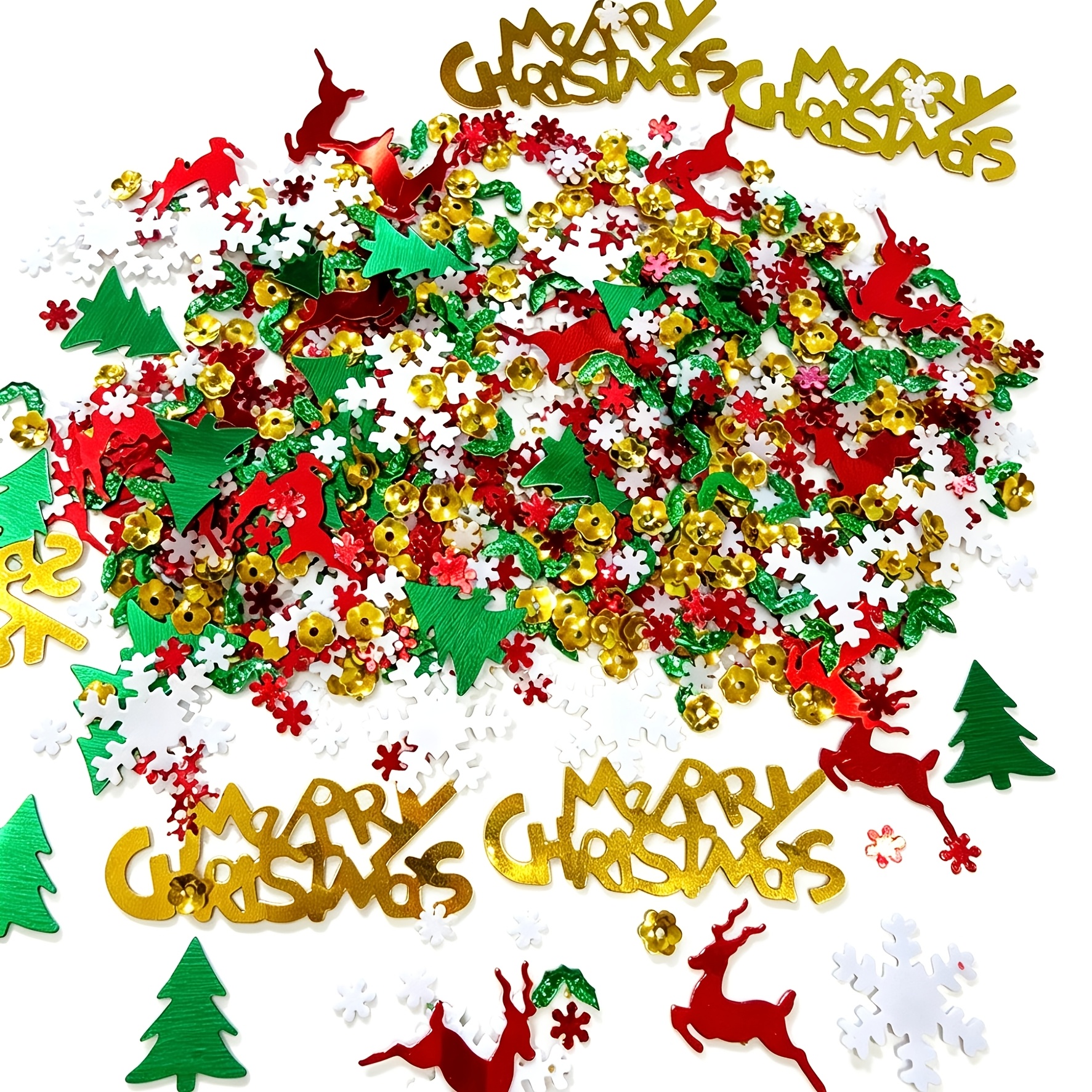 TEMU 3000pcs Sparkling Christmas Confetti, Mixed Snowflake, Christmas Tree & Reindeer Shapes, Glittery Xmas Decor Christmas Party, Gift Box