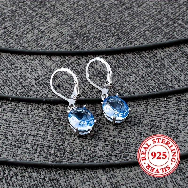 

925 Sterling Silver Drop Earrings Inlaid Ocean Blue Zirconia Match Daily Outfits Party Decor High Quality & Hypoallergenic Jewelry