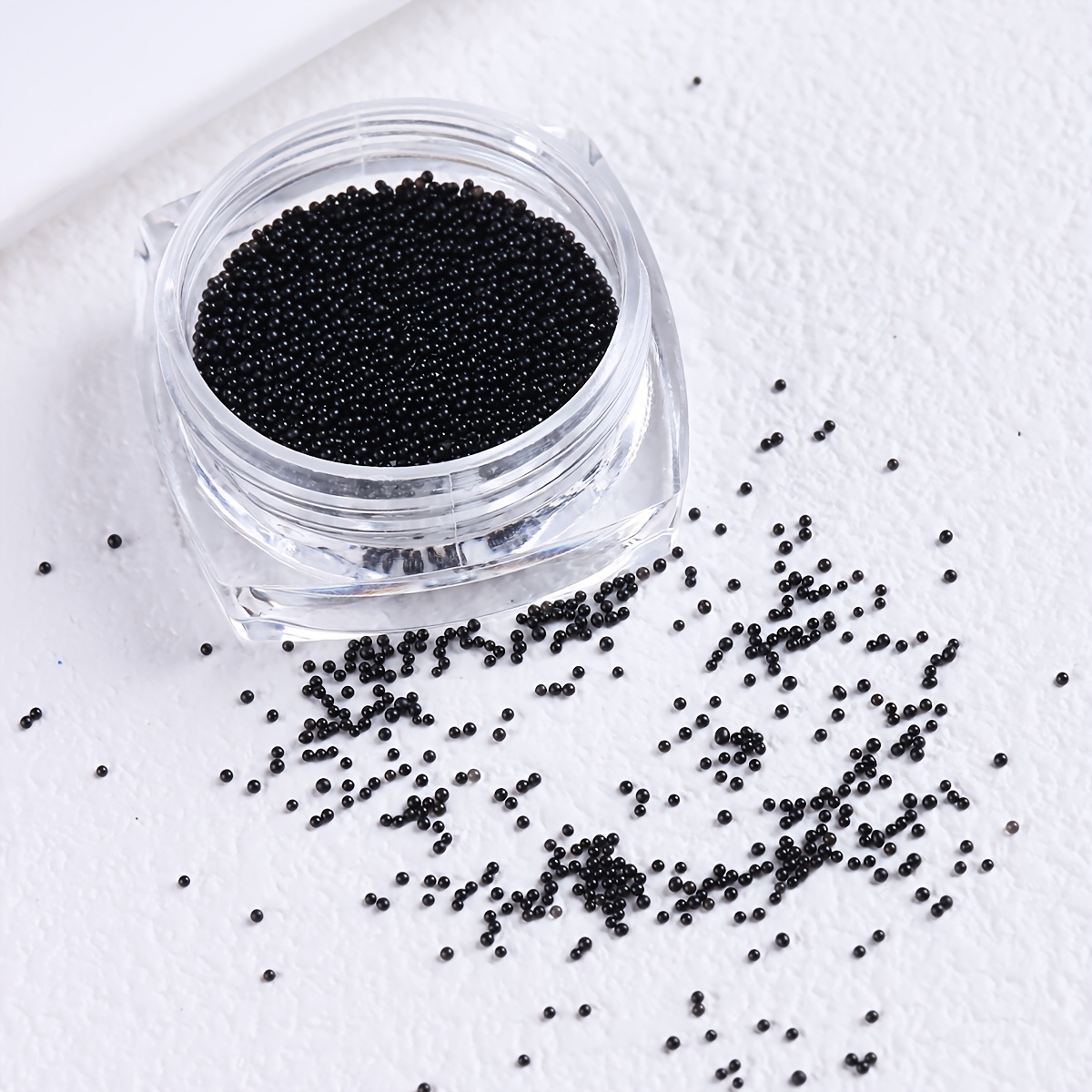 TEMU Cuentas de caviar redondas negras para de uñas - de 0.7 mm y mini bolas grandes sólidas, brillantes y suaves de 2 mm para efectos 3D en uñas,