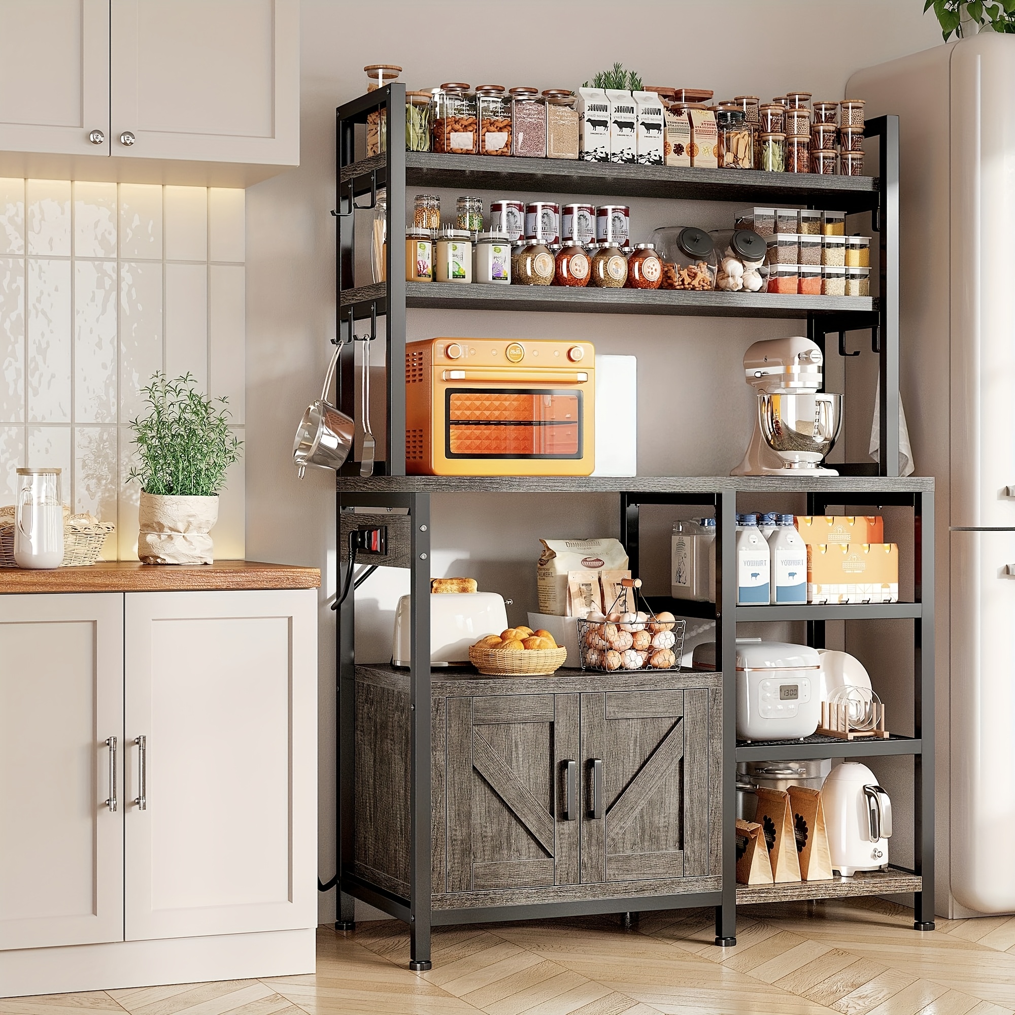 YITAHOME White Micowave Stand Bakes Ack Cabinet, Famhouse