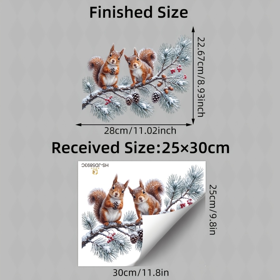 TEMU 1pc Cute Winter Squirrel Static Cling Window Sticker, Glass Sticker, Double-sided Reusable Decal, Snowy Pine Branch Animal Pattern, Fall Winter