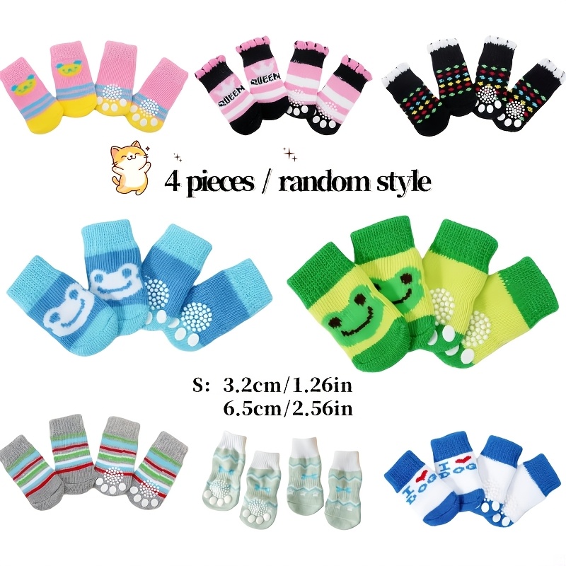 TEMU 4pcs Random Style Non-slip Dog Socks - Prevents Paw Licking | Durable Polyester Paw Protection, Comfortable Pet Shoes, Non-slip Cat And Dog