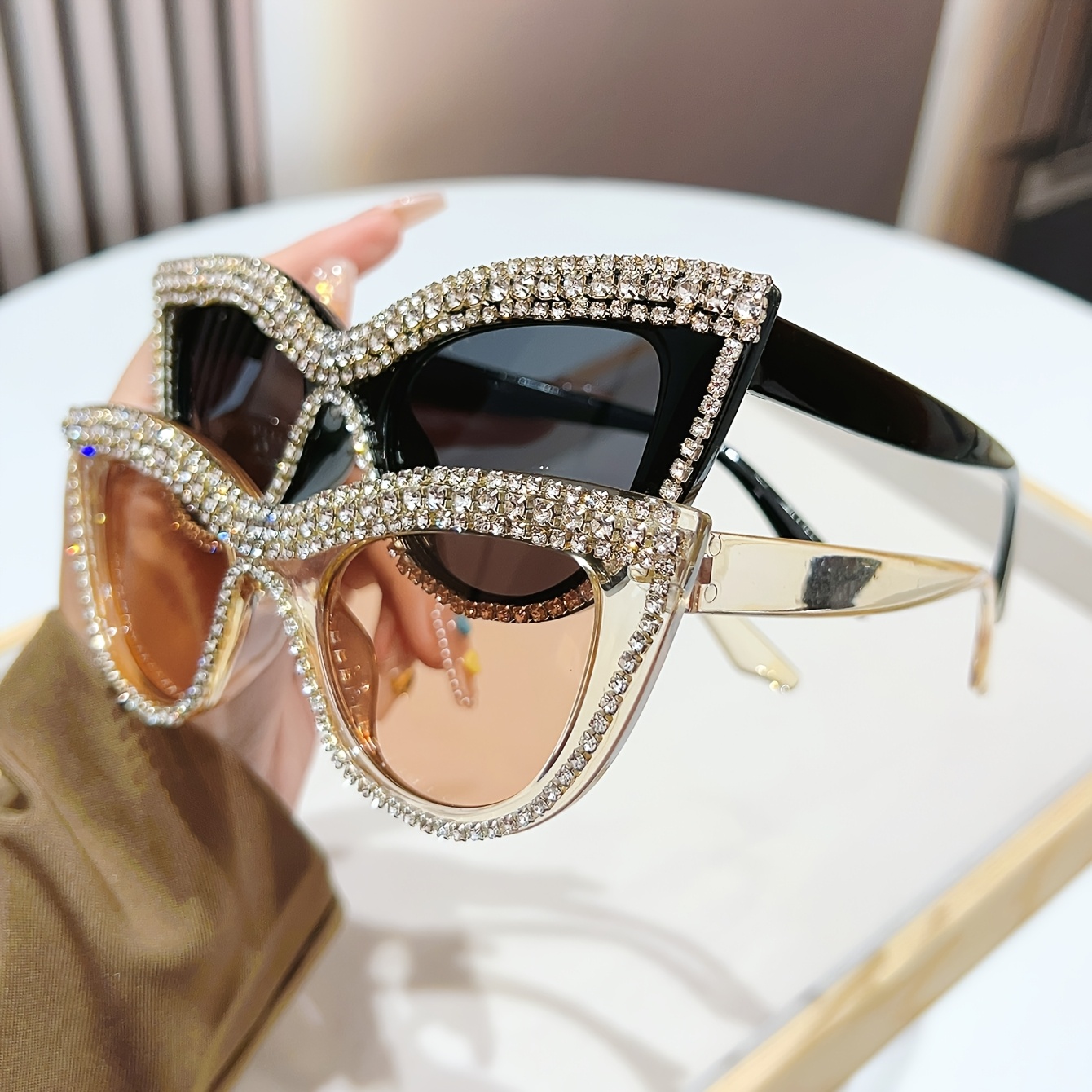 2pcs gafas ojo gato y2k mujer monturas pedrería Temu Chile