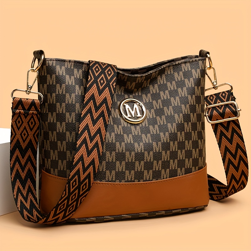 TEMU Women's Vintage Bohemian Boho Crossbody Bag, Large Capacity Multi-compartment Handbag With Adjustable Strap And Golden-tone Hardware, Retro