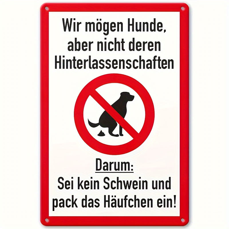 Image of 2d Flat, 1pc Metal Sign, Iron German "no Dog Poop" Sign Wall Decor - Vintage Plaque For Home And Garden, Pre-drilled For Easy Mounting, Durable Indoor/ Outdoor Embellishment, 2d Flat