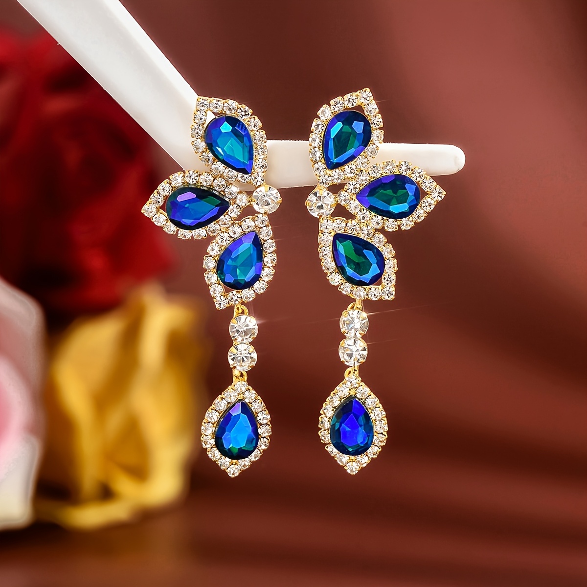 Women's Shimmering Draped Floral Earrings, Exquisite Evening Accessory