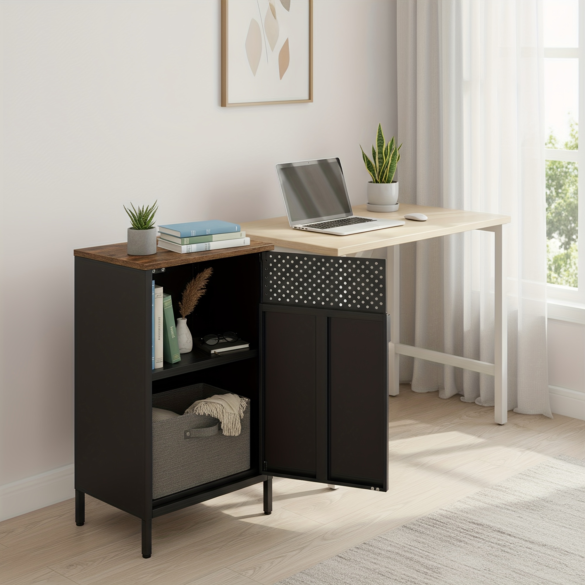 Metal Cabinet, Office Storage Cabinet, Magnetic Closure, Double Door, , Brown-black