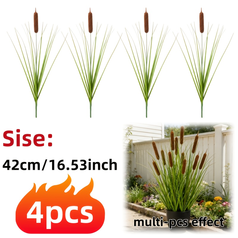 Image of 4pcs Artificial Spring Grass Flowers, 16.53 Inches Outdoor Faux Plants, Suitable For Home Indoor, Office, Porch And Garden Decoration - Seasonal Decor, For Wedding