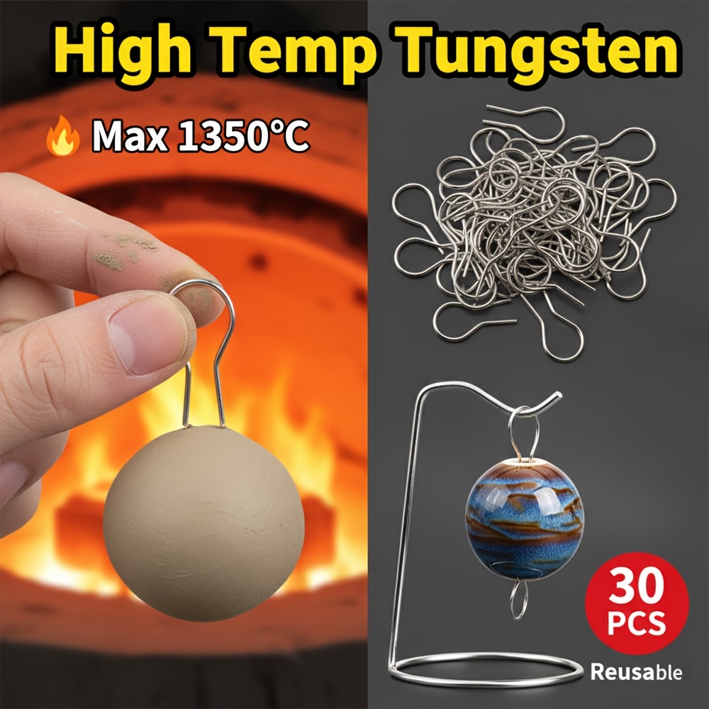 Image of Universal U-shaped Hanging Hooks For Clay Crafts - Heat Resistant Wire For Jewelry, Pendants, & Ornaments - Compatible With Ceramic Racks - Standard & Large Sizes (30pcs)