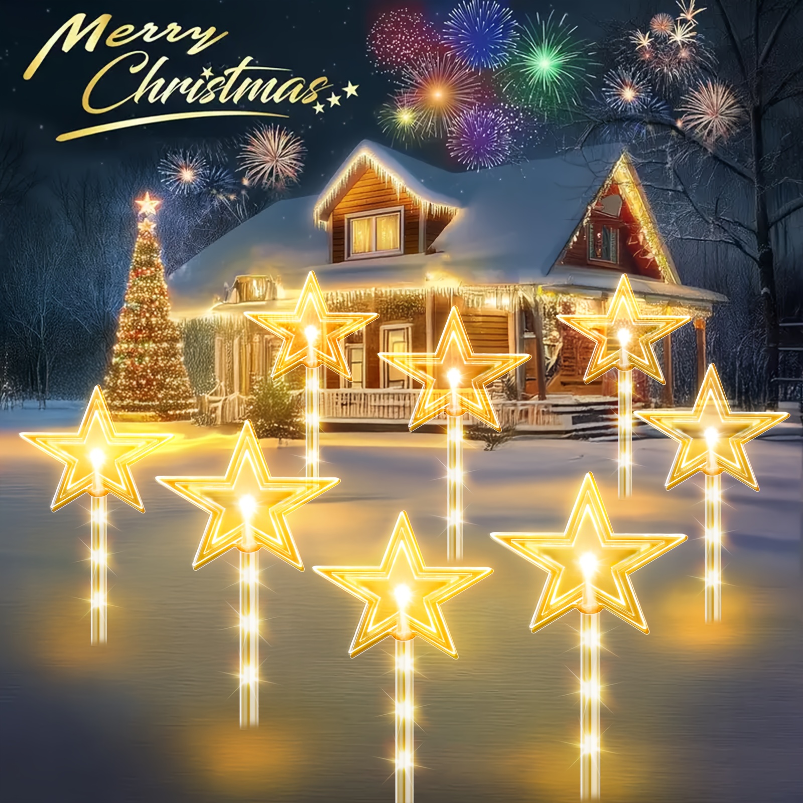 TEMU 8 Pack Christmas Decorations Outdoor For Yard, 32 Led Christmas Lights 10 Solar Christmas Pathway Lights, Ipx5 Christmas Decorations Outside For