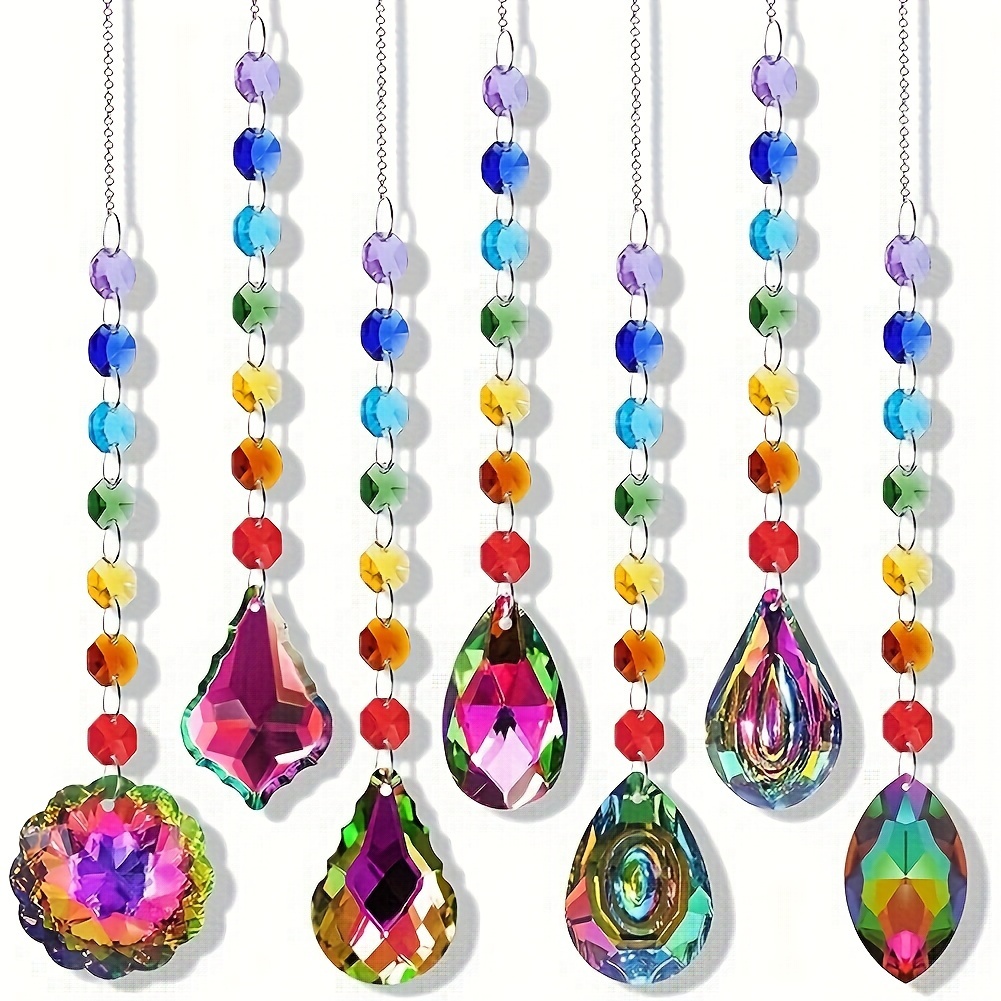 

7-piece Color Set - Handmade Prism Pendant With Hook, Suitable For Window, Garden, Christmas, And Wedding Decorations