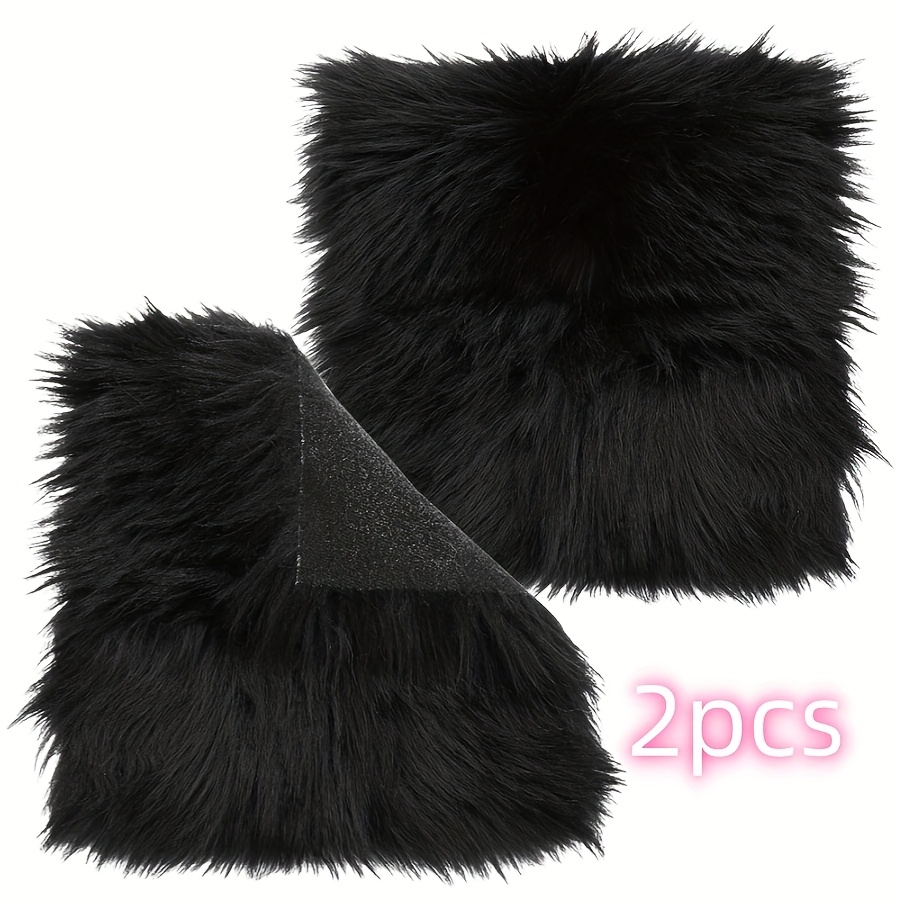 TEMU 2 Pre-cut Fur-faux Fabric Blocks - 25.4cm X 25.4cm Long-staple Black Velvet Patches, And Warm, Suitable For Diy Handicrafts, Sewing, Clothing,