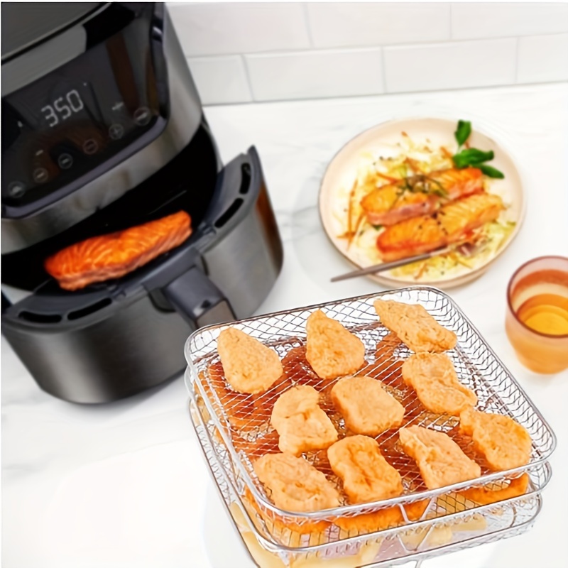 3 piece air fryer accessories   stainless steel cooking racks multi purpose 304 food grade dehydrator stand grill mesh for frying baking grilling and drying fruits vegetables details 4