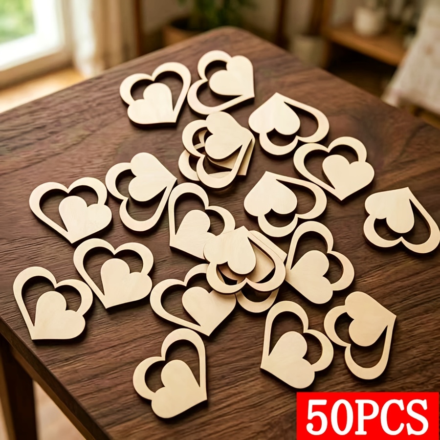 TEMU 50pcs Wooden Heart-shaped Decorations (3.5x3cm/1.38x1.18 Inches) Painting Graffiti Home Decor Birthday Wedding Theme Party Wooden Ornaments