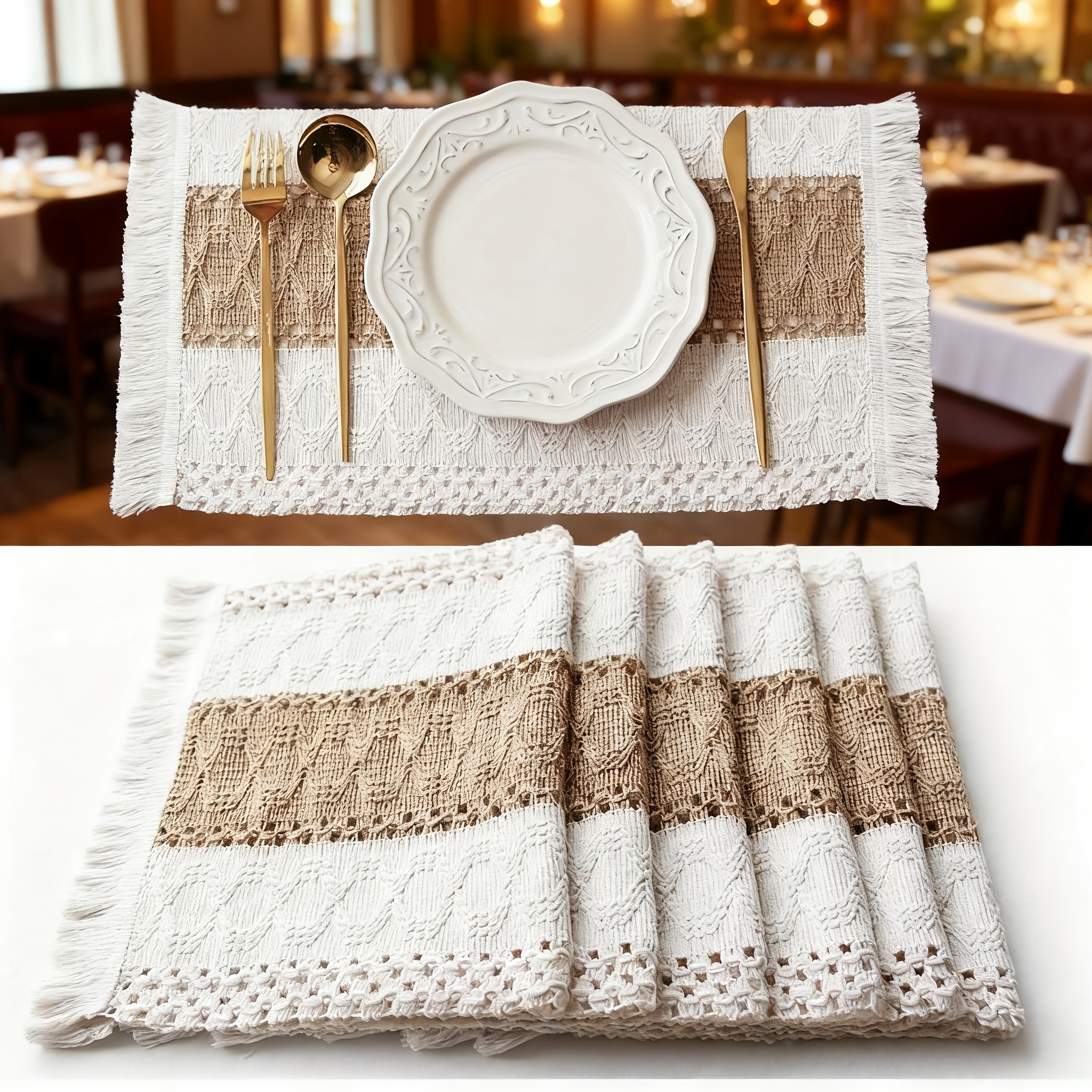 TEMU 6pcs Boho Placemats Set, Christmas Placemats Fall Placemats Halloween Decorations, Macrame Table Decor, Table Runner, And Farmhouse Style