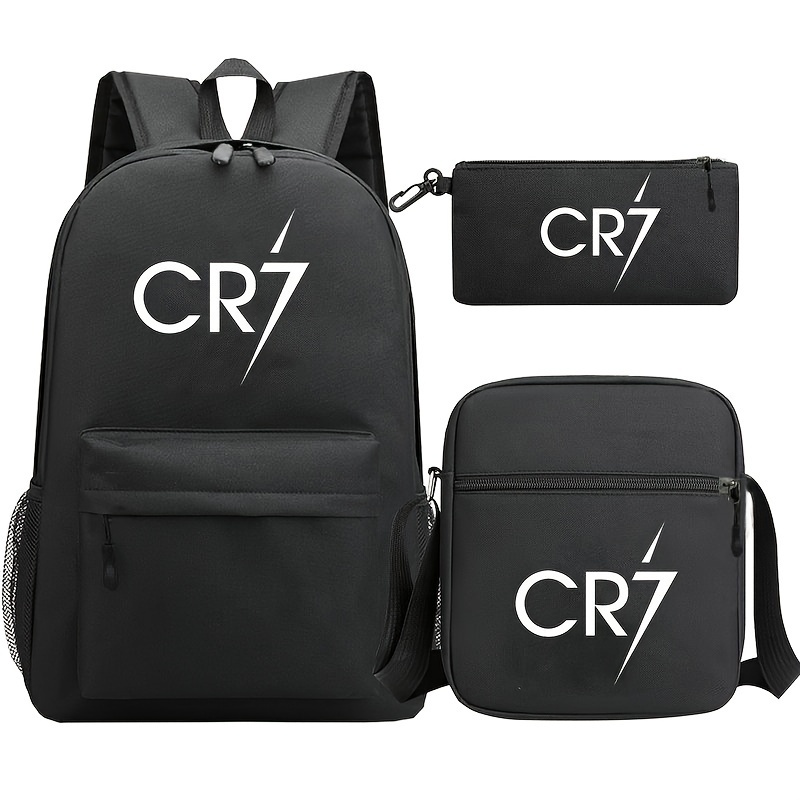 

3pcs Cr7 Inspired Men's Backpack Set - Lightweight, Large Capacity, Casual Polyester School & Commuter Bag With Crossbody Pouch & Pen Case - Hand Washable, Travel Backpack