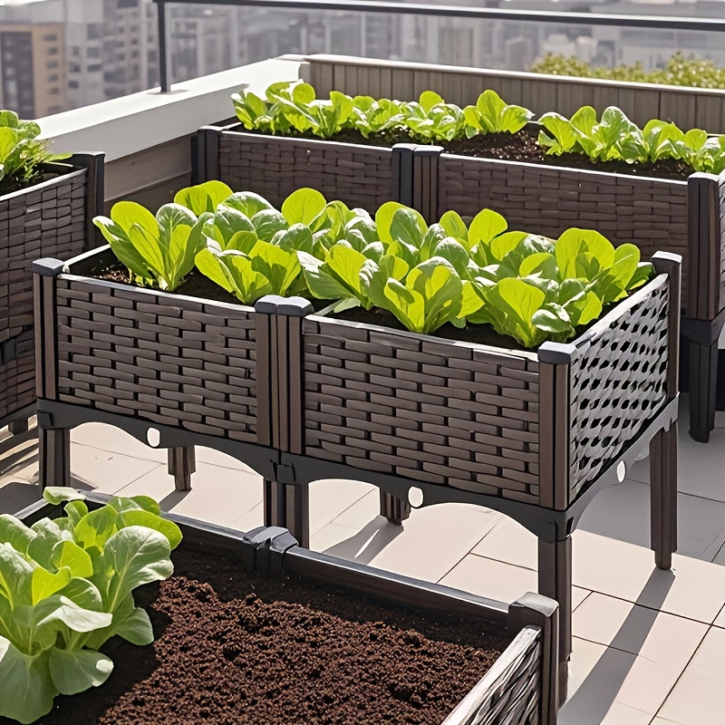 item picture Raised Garden Planter with Legs, Traditional Black Woven Plastic Container, Perfect for Outdoor Gardening - Great for Growing Flowers, Vegetables, And Herbs | Sturdy And Lightweight Elevated Garden Planter with a Versatile Design