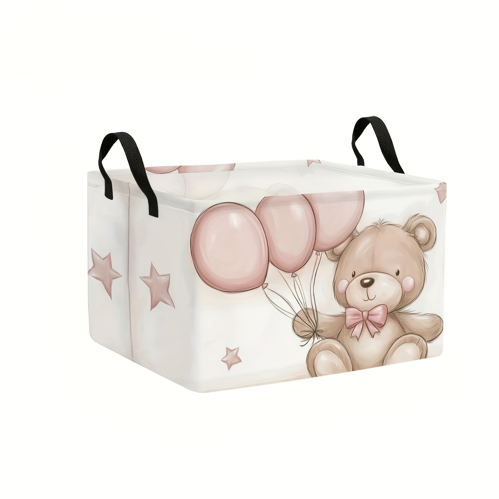 TEMU 1pc Dokriy Cute Teddy 2d Flat . Ultra-large Foldable Open Storage Box With Handle, Clothing And Gift Organizer Basket, Home Storage And