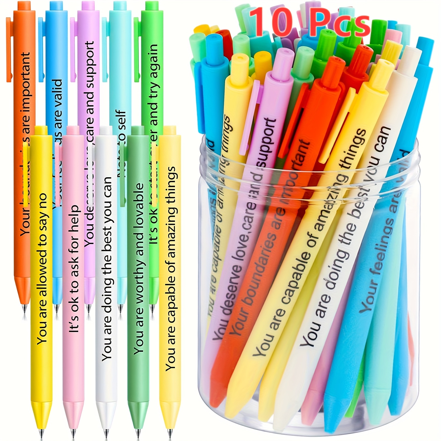 TEMU 10pcs Motivational Gel Ink Pens With - Retractable, Smooth Writing, For Office, School, Home Supplies (mental Health Awareness), Office Supplies