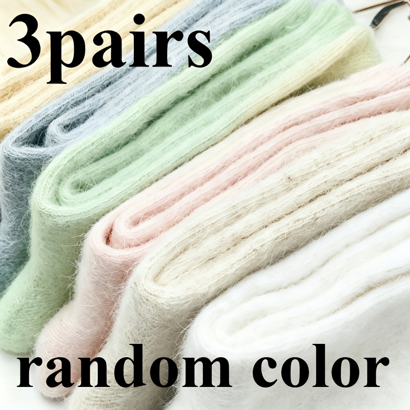 TEMU 3-pair Random Colors Winter Thickened Socks - Plush Lined Cold-resistant Women's Socks, -friendly Mid-calf House Socks, Socks, Non-slip Slouch