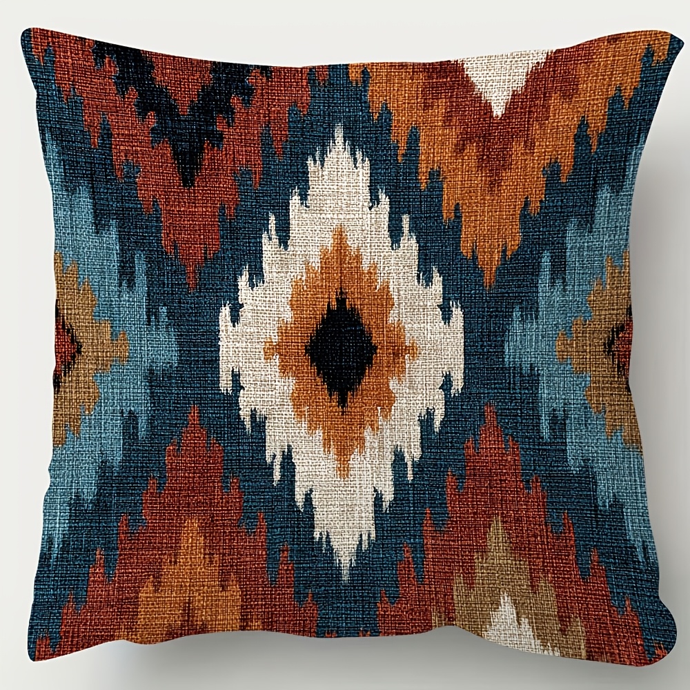 TEMU Eén dubbelzijdige korte pluche decoratieve kussensloop met Ikat-, afmeting 18 x 18 inch, ideaal voor het decoreren van , woonkamers, slaapkamers