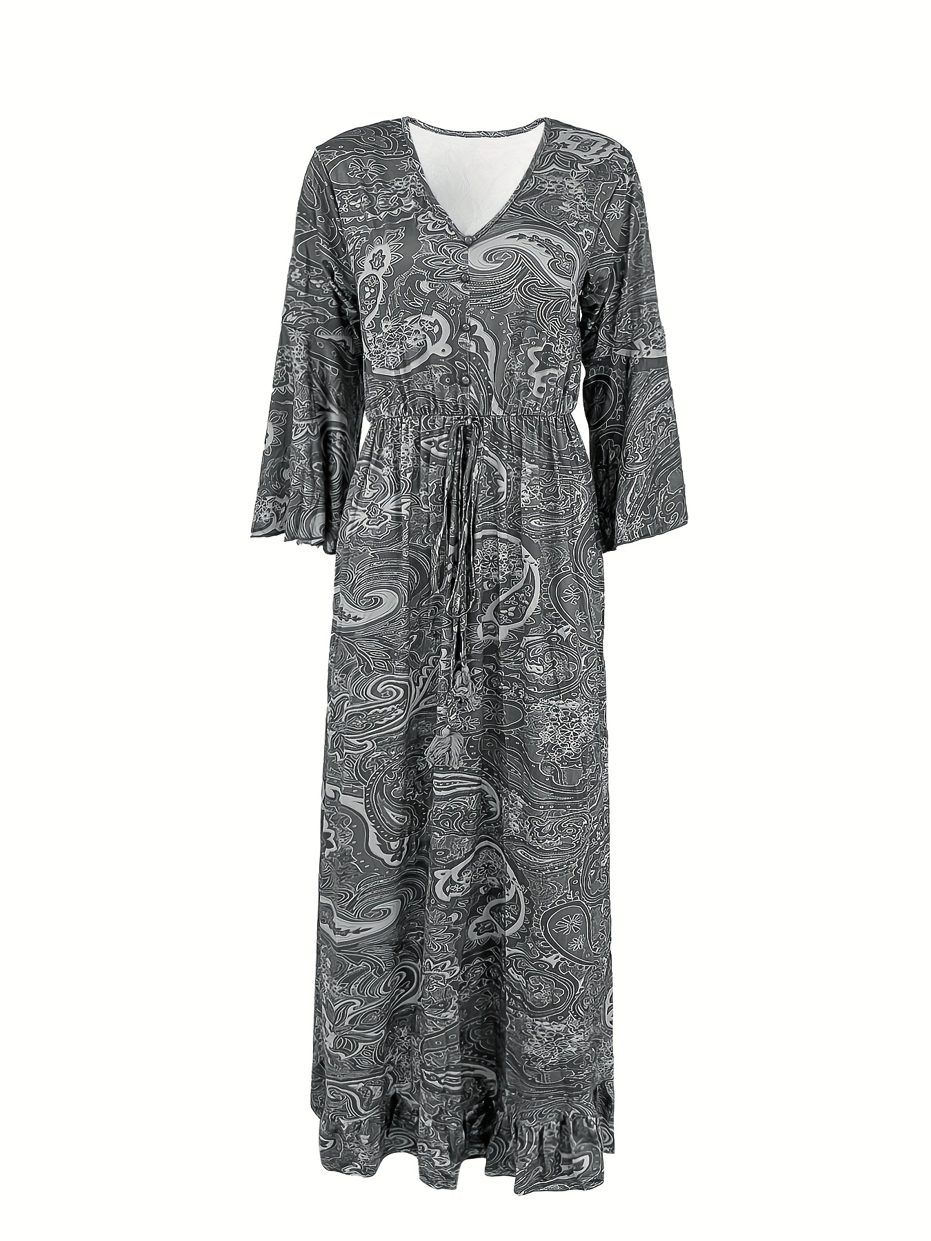 womens bohemian floral print v neck flared sleeve maxi dress - Temu Poland