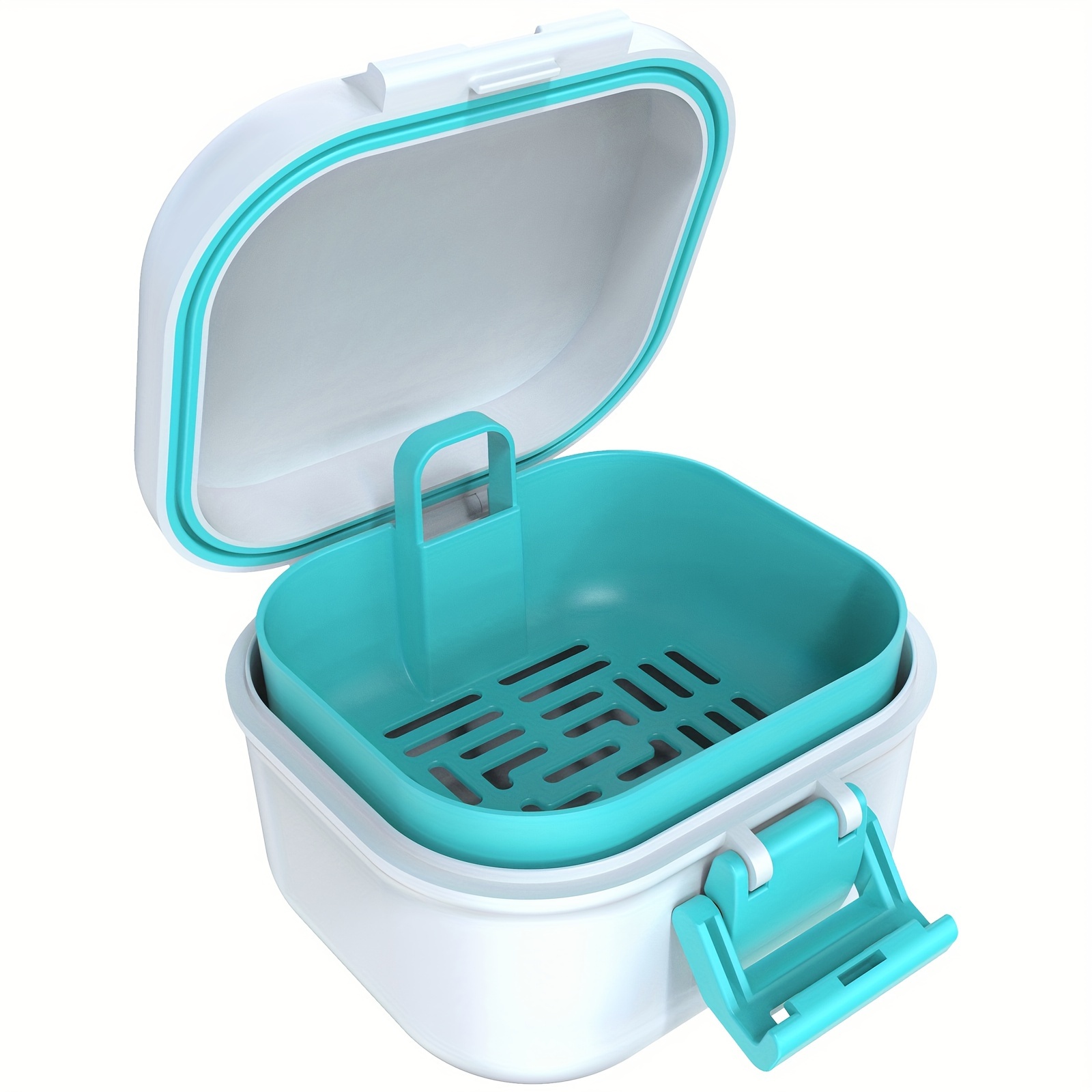 TEMU 1-pack Leak-proof Denture Bath Case With Drainage Basket & Silicone Ring - Portable Travel Denture Cleaner Cup, Pressure-resistant Denture