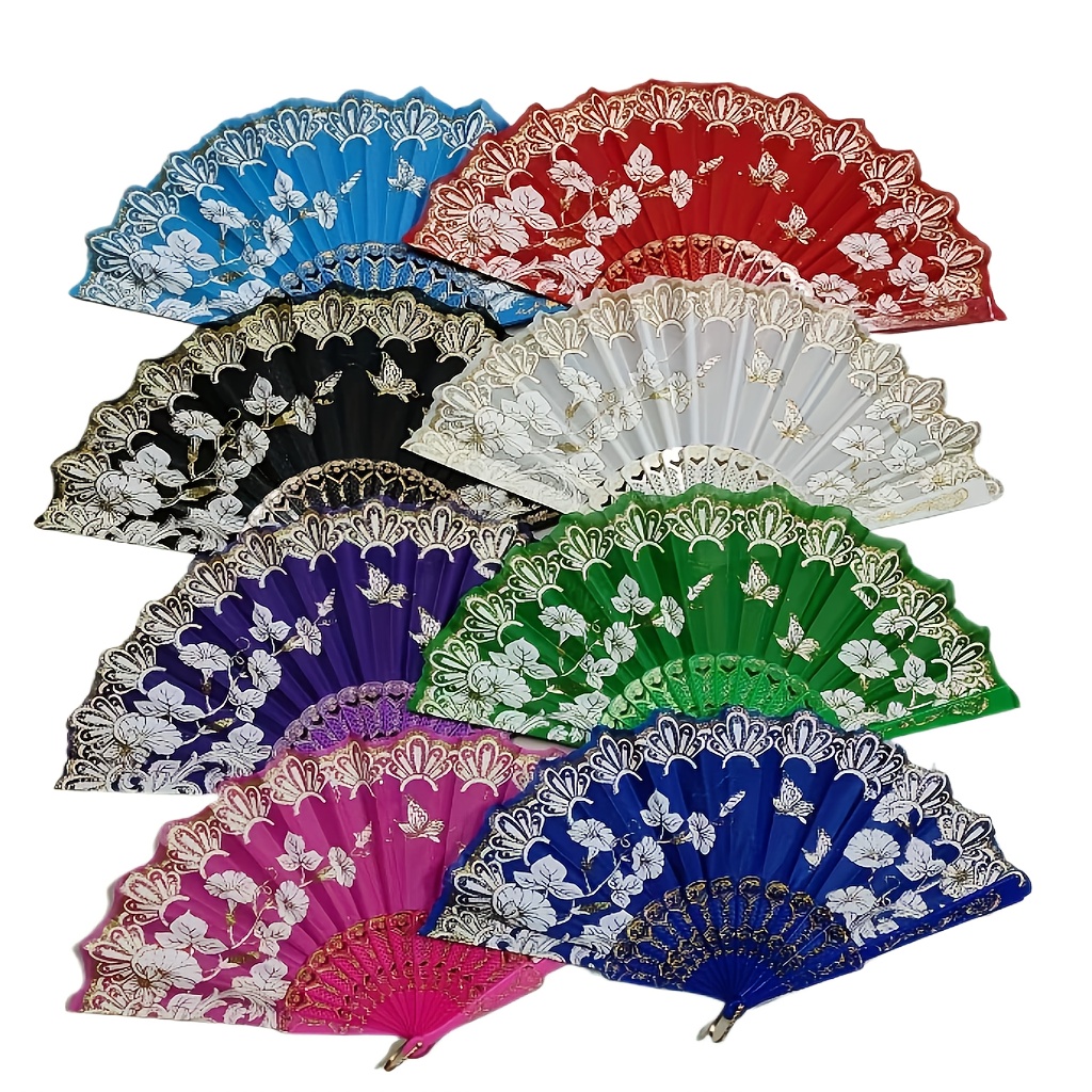 

8-pack Elegant Traditional Chinese Hand Fans, Vintage Oriental Style, Floral Pattern Folding Fans For Weddings, Dance, Photography, Cheongsam Accessory